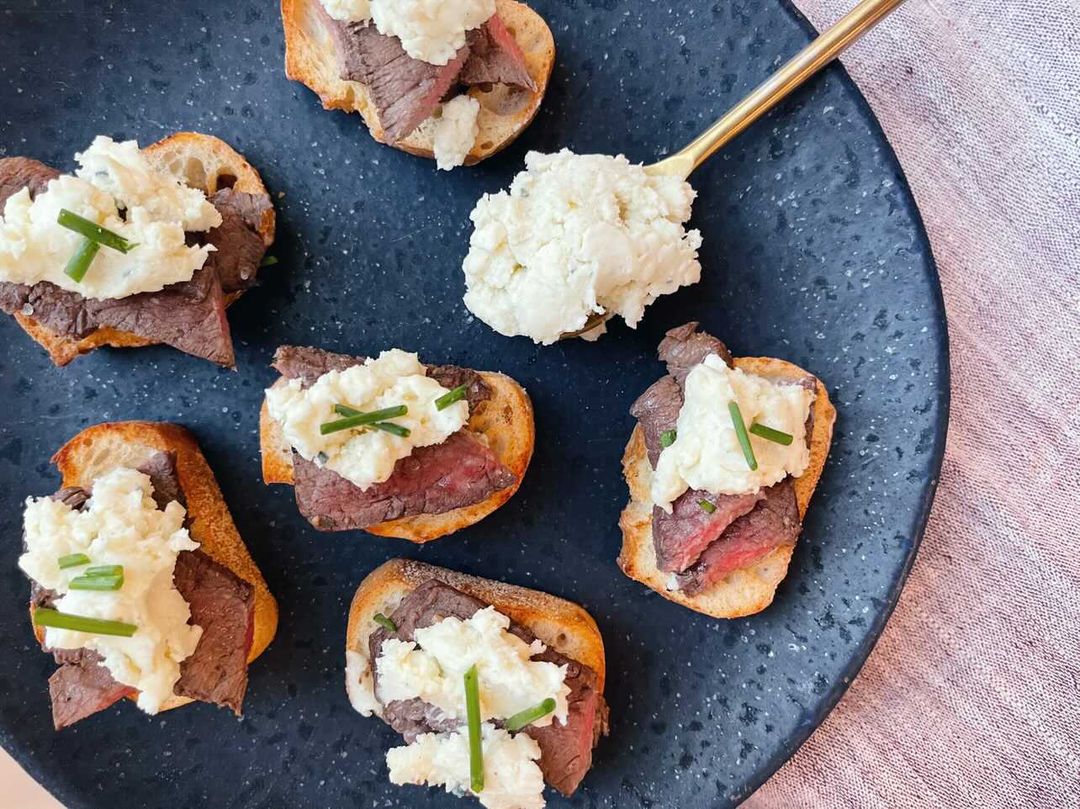 top round steak dinner compound butter crostini